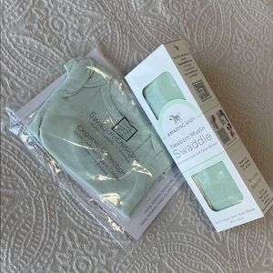 Organic Cotton Swaddle/body suit set sage Green baby shower gift gender neutral